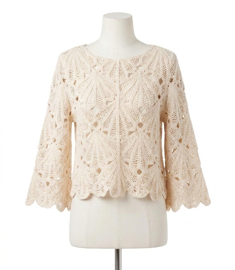 NEW KAREN KANE flare sleeve crochet top in natural